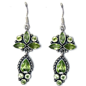 Ethnic Indian design pure silver green peridot dangle earrings 